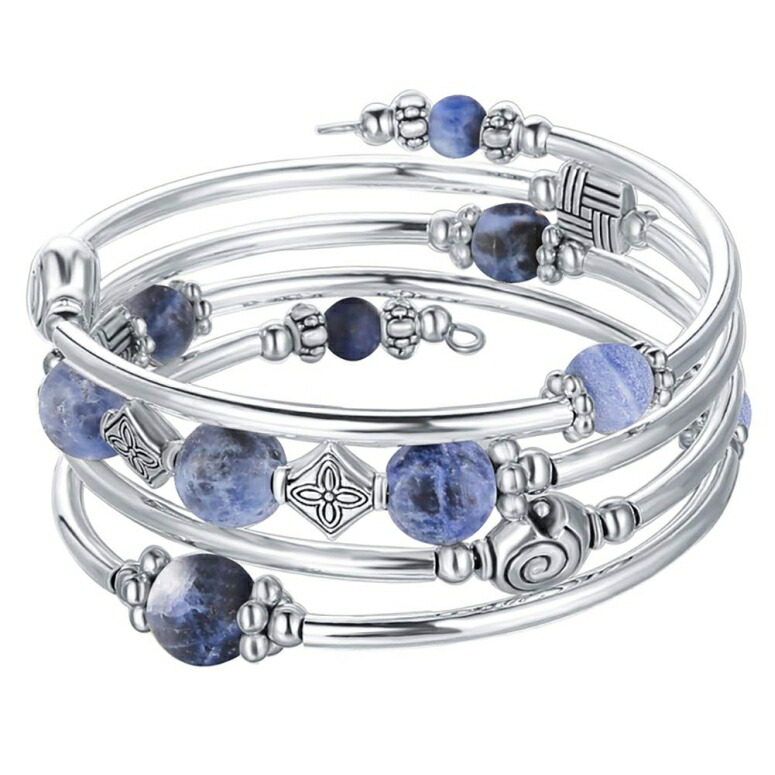 ビーズバングル ブレスレット Beaded Pearl Bangle Wrap Bracelet - Fashion Bohemian Jewelry Multilayer Charm Bracelet with Thick Silver Metal Beads, Gift for Women and Girls (Navy Blue) 【並行輸入品】