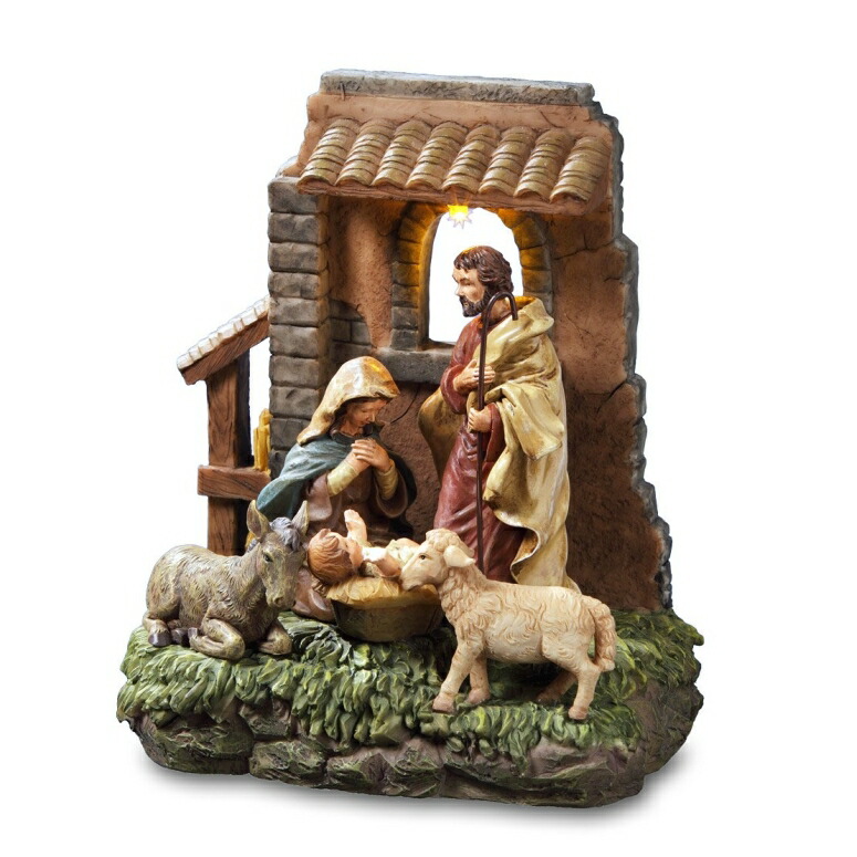 きよしこの夜 サンフランシスコミュージックボックス社 The San Francisco Music Box Company Holy Family in Stable Window Musical Nativity Figurine 【並行輸入品】|MJ-MARKET