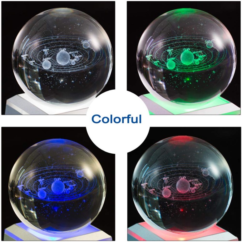 3DクリスタルボールSolarSystemCrystalBall80mmwith3DLaserEngravedSunSystemwithaTouchSwitchLEDLightBaseCosmicModelwithNamesofVariousCelestialBodies送料無料【並行輸入品】
