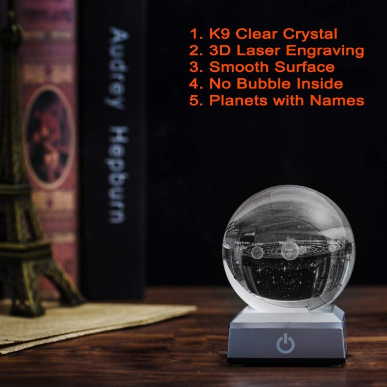 3DクリスタルボールSolarSystemCrystalBall80mmwith3DLaserEngravedSunSystemwithaTouchSwitchLEDLightBaseCosmicModelwithNamesofVariousCelestialBodies送料無料【並行輸入品】