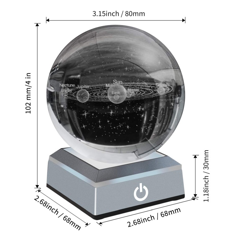 3DクリスタルボールSolarSystemCrystalBall80mmwith3DLaserEngravedSunSystemwithaTouchSwitchLEDLightBaseCosmicModelwithNamesofVariousCelestialBodies送料無料【並行輸入品】