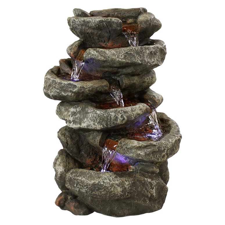 卓上 噴水 滝のオブジェ テーブルトップファウンテン インテリア噴水 Sunnydaze 6-Tier Stone Falls Tabletop Water Fountain with LED Lights - Peaceful and Relaxing Water Sound - Small Decorative Waterfall Fountain for Home and Office - 1 【並行輸入品】