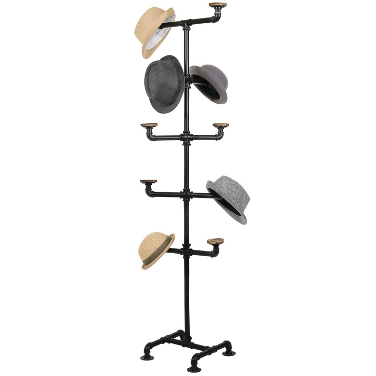 かぶり笠仕合わせ 見せびらかす 照明ランプ MyGift 10-Hook Industrial Black Metal Pipe \u0026 Wood Hat Tree Stand 【並行輸入品】