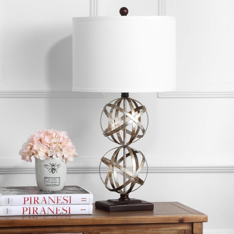 サファヴィヤ safavieh テーブルランプ サファビヤ サファヴィア Safavieh LITS4321A Lighting Haley Antique Silver Double Sphere 28-inch (Bulb Included) Table Lamp 【並行輸入品】