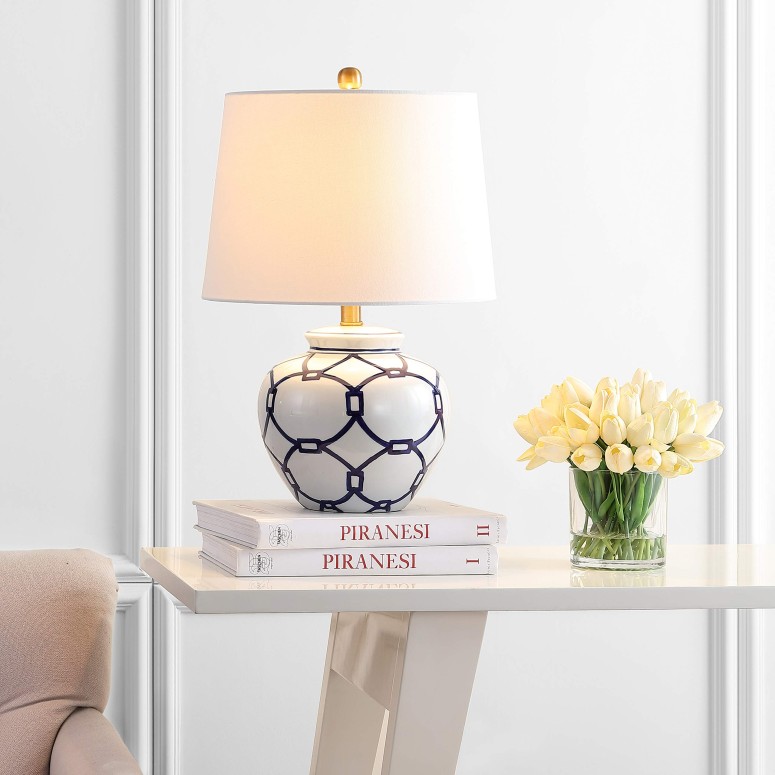 サファヴィヤ safavieh テーブルランプ サファビヤ サファヴィア Safavieh TBL4188A Lighting Anders White and Blue 21-inch (LED Bulb Included) Table Lamp 【並行輸入品】