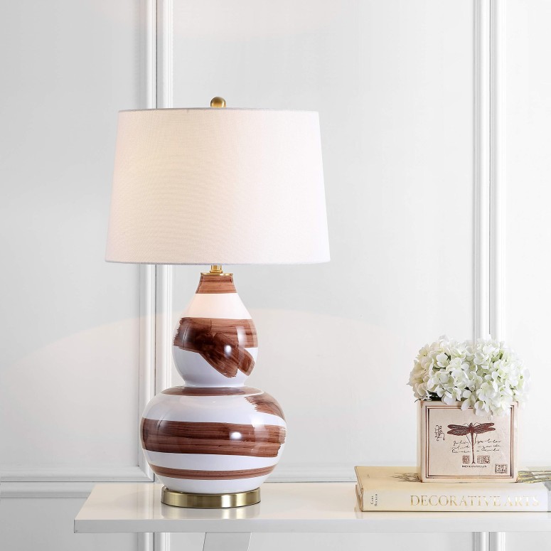 サファヴィヤ safavieh 時刻表照明ランプ サファビヤ サファヴィア Safavieh TBL4013A Lighting Collection Aileen White Table Lamp, Brown/Gold 【並行輸入品】