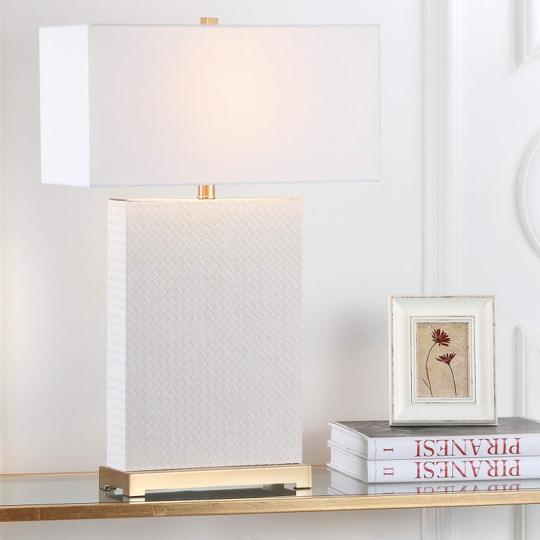サファヴィヤ safavieh 時刻表照明ランプ サファビヤ サファヴィア Safavieh Lighting Collection Joyce Cream and Gold Faux Woven Leather 27.75-inch Table Lamp (Set of 2) 【並行輸入品】