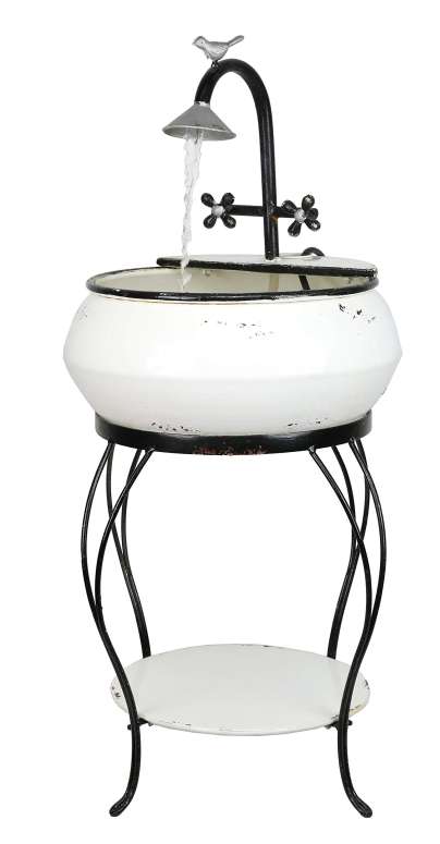 ガーデン 噴水 インテリア噴水 置き型 噴水 滝のオブジェ ウォーターフォールファウンテン Alpine Corporation YHL170 Antique Vintage Sink Metal Fountain & Stand, 32 Inch Tall, White 【並行輸入品】