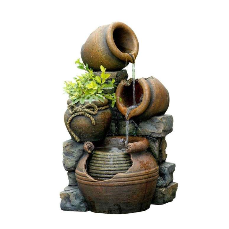 ガーデン 噴水 インテリア噴水 置き型 噴水 滝のオブジェ ウォーターフォールファウンテン Jeco FCL055 Multi Pots Outdoor Water Fountain with Flower Pot, 12.6L x 13.4W x 23.6H, Multicolor