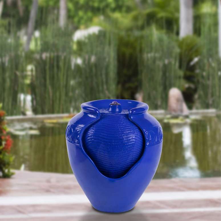 ガーデン 噴水 インテリア噴水 置き型 噴水 滝のオブジェ ウォーターフォールファウンテン Pure Garden 50-LG1184 Jar Fountain - Indoor or Outdoor Ceramic-Look Glazed Pot Resin Water Feature with Electric Pump and LED Lights (Cobalt Blue) 【並行輸入品】