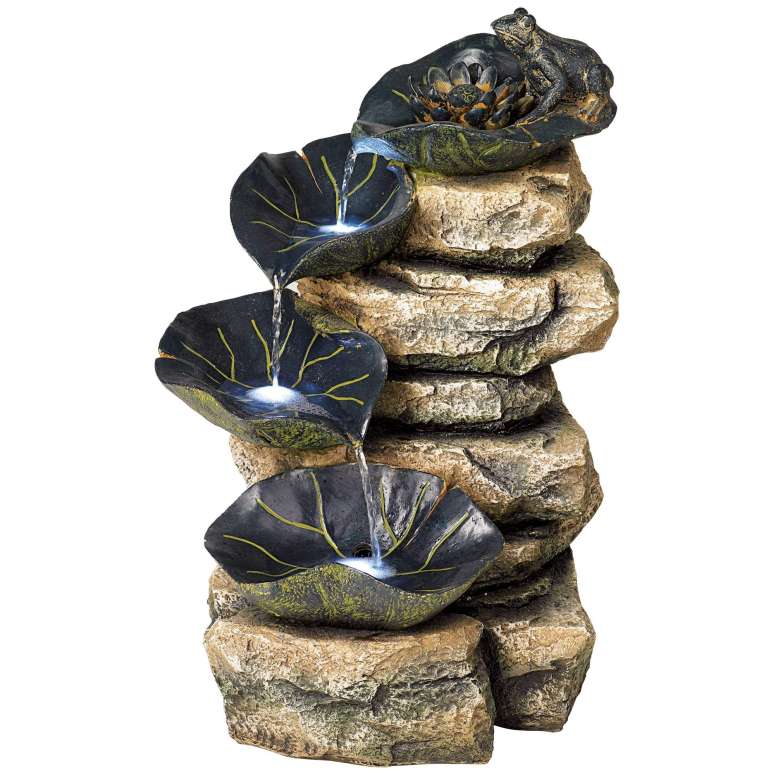園地 吹き上げ 室内装飾吹き上げ 置き型 吹き上げ 滝のオブジェ ウォーターフォールファウンテン Lamps Plus Frog and Four Lily Pad Rustic Outdoor Floor Water Fountain with Light LED 21\