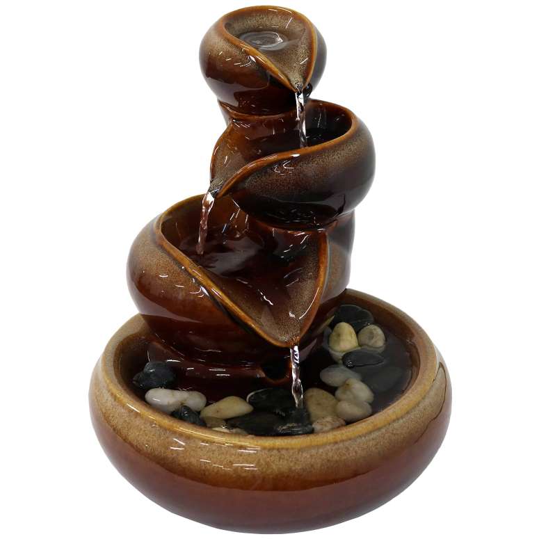 卓上 噴水 滝のオブジェ テーブルトップファウンテン インテリア噴水 Sunnydaze Tiered Vessels Indoor Ceramic Tabletop Fountain - Interior Mini Water Feature for Bedroom, Office, Living Room, Kitchen Dining Room and Bathroom - 10-Inch 【並行輸入品】｜MJ-MARKET
