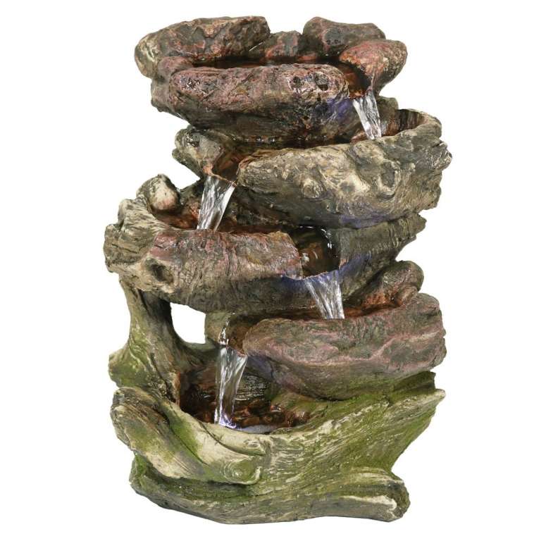 卓上 噴水 滝のオブジェ テーブルトップファウンテン インテリア噴水 Sunnydaze Tabletop Fountain with LED Lights - 5-Step Rock Falls Indoor Waterfall Feature - Calming and Relaxing Water Sound - Small 14 Inch Desktop Size 【並行輸入品】