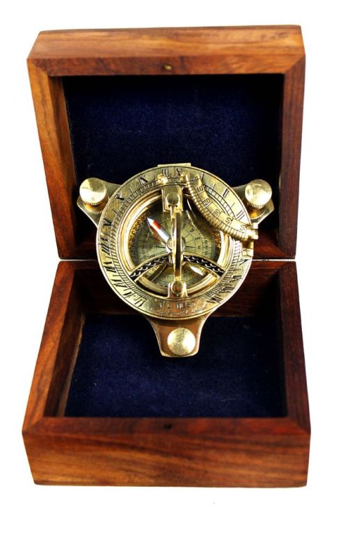 金管楽器製 日晷儀 羅針儀 真ちゅう サンダイアル Ectoria 3\" Sundial Compass - Brass with Wood Box 【並行輸入品】"