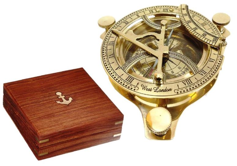 金管楽器製 日晷儀 羅針儀 真ちゅう サンダイアル Solid Brass 4\" Sundial Compass - with Wooden Box 【並行輸入品】"