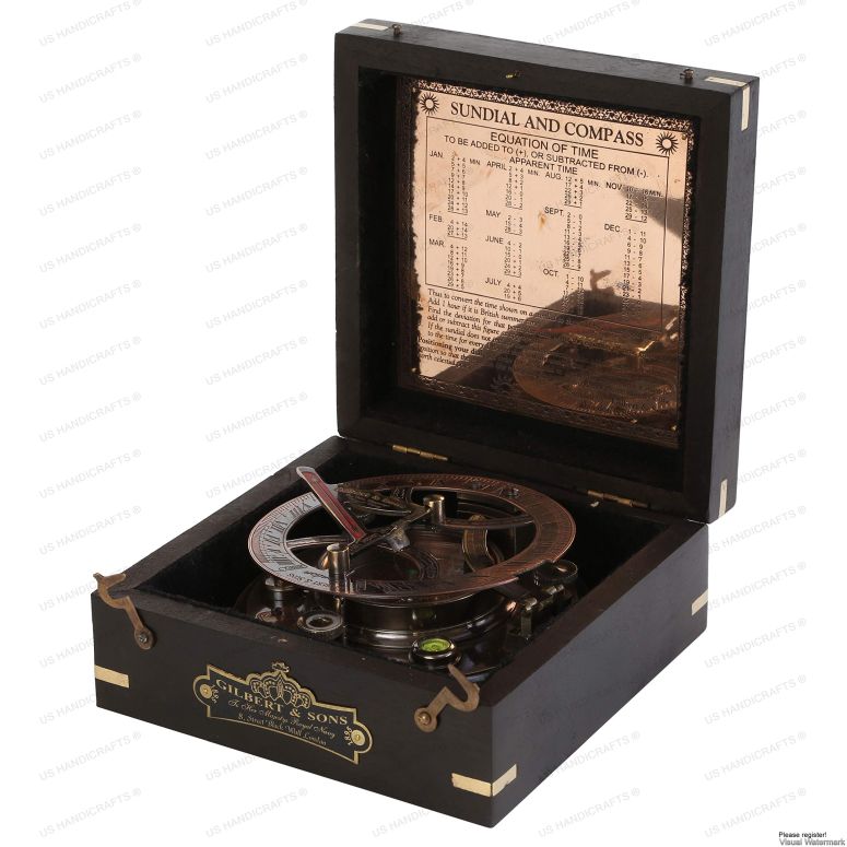 真鍮製 日時計 コンパス 真ちゅう サンダイアル US HANDICRAFTS Ideas for Men Xmas 5 Inch Perfectly Calibrated Large Sundial Compass Black Wooden Case Top Grade Engraved Brass Sundial with Embossed Needle 【並行輸入品】 27,648円
