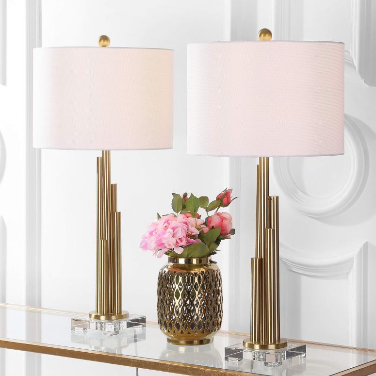 サファヴィヤ safavieh 時刻表照明ランプ サファビヤ サファヴィア Safavieh TBL4060A-SET2 Lighting Collection Hopper Brass Gold Table Lamp 【並行輸入品】