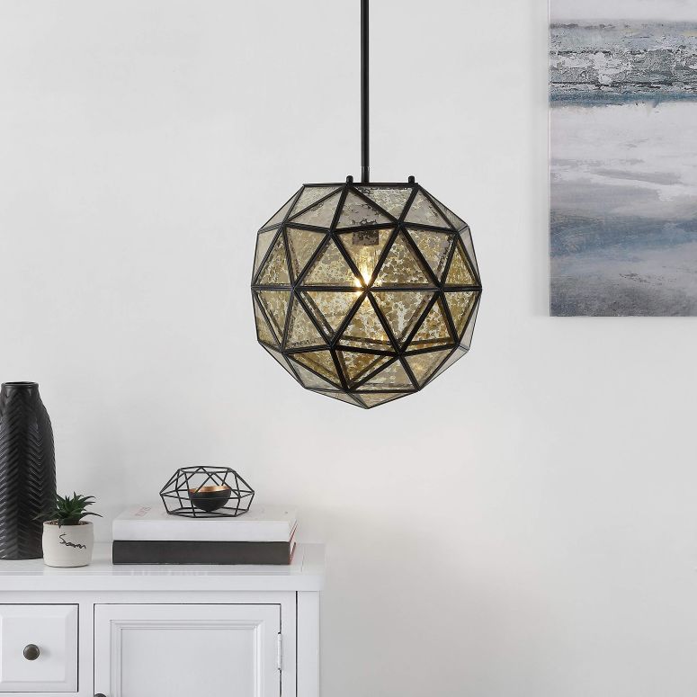サファヴィヤ safavieh ペンダントランプ ライト 天井照明 サファビヤ サファヴィア Safavieh Collection Henlin Deco Black Geometric Round Adjustable Pendant Light (LED Bulb Included) PND4107A, Bronze 【並行輸入品】