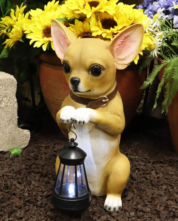 チワワ LEDソーラー点火装置 Ebros Gift Deer Head Begging Chihuahua Dog On Two Legs Decorative Statue with Solar LED Light Lantern Lamp 14\" Tall Puppy Dogs Pet Pall Chihuahuas Home Patio Garden Accent Sculpture 【並行輸入品】"