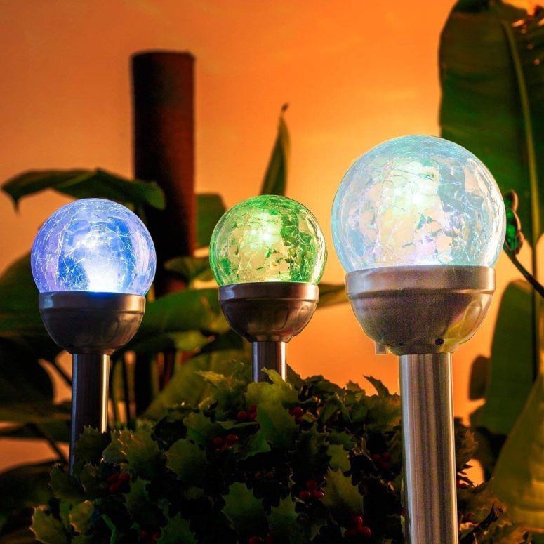クラックグラス LEDソーラーライト GIGALUMI Solar Lights Outdoor Yard Decoration, Cracked Glass Ball Dual LED Garden Lights, Landscape/Pathway Lights for Path, Patio, Yard-Color Changing and White-3 Pack 【並行輸入品】｜MJ-MARKET