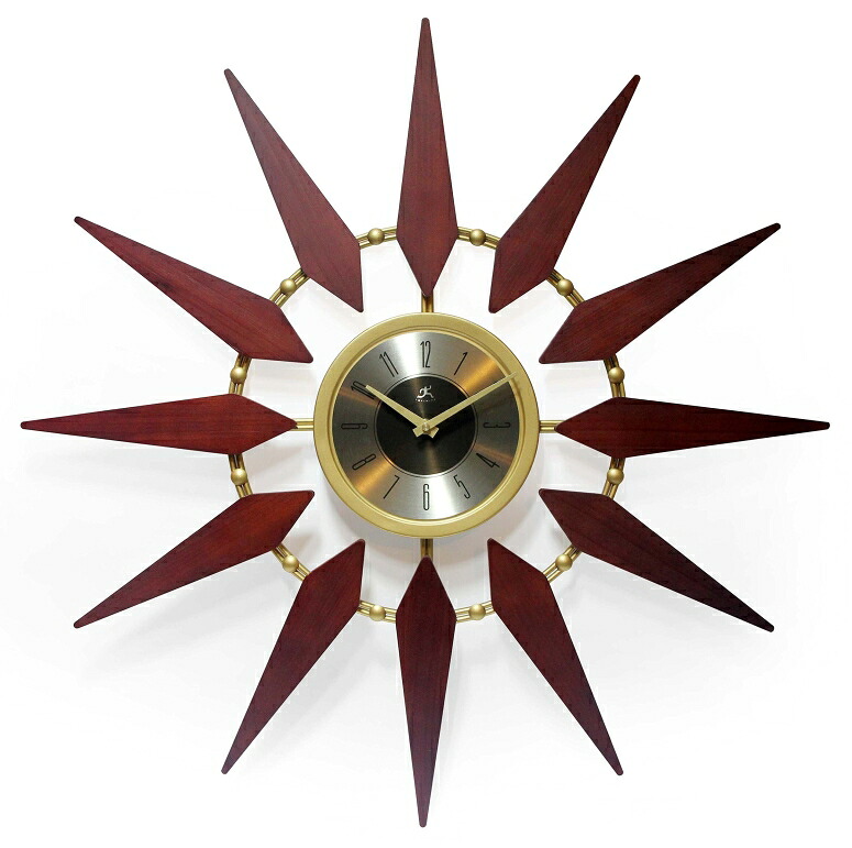 サンバースト 柱時計 お日さまの明滅する光 Infinity Instruments Orion 30 Inch Walnut Mid-Century Modern Starburst Wall Clock 【並行輸入品】