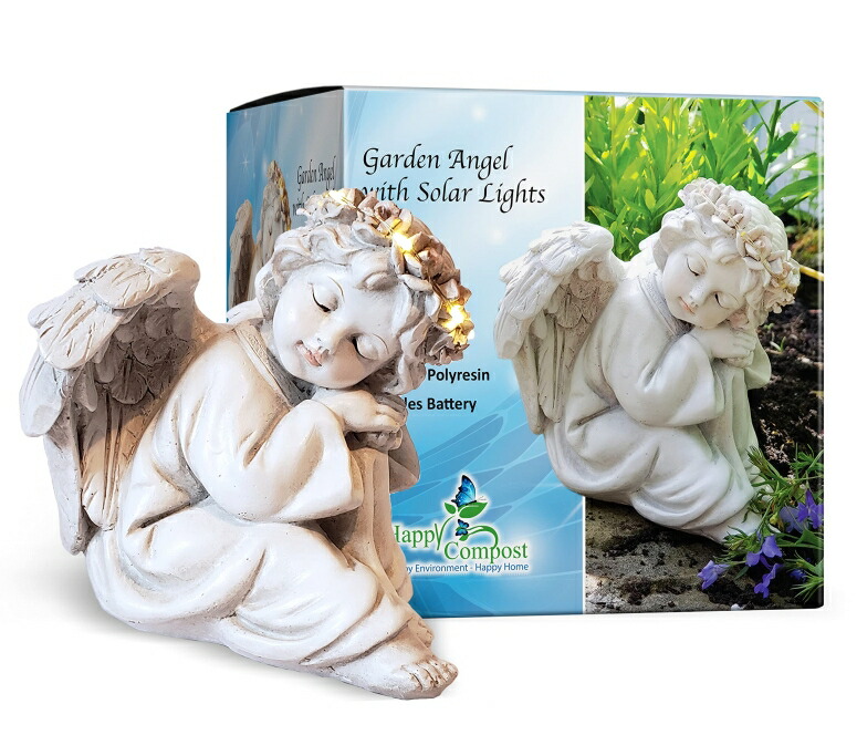 Ledソーラーライト 天使 Happy Compost 1 Angel Solar Light Garden Statues 6 Handmade Garden Decor With Halo Led Lights On Angel Figurine Battery Included Great For Outdoor Decor Or Patio Decor Memorial