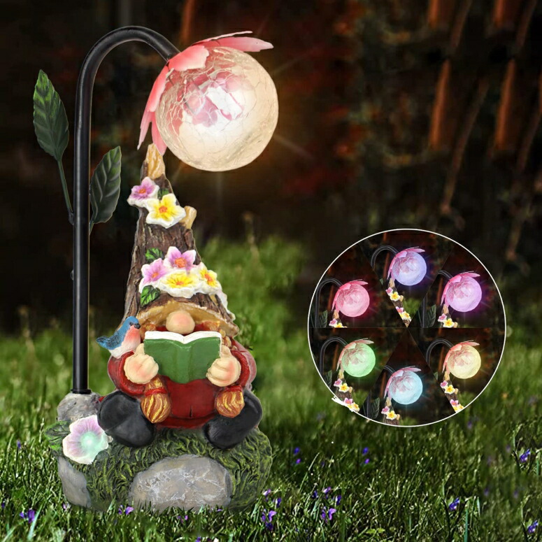 LEDソーラーライト ソーラーパワー ガーデンライト Sinhra Garden Gnomes Statue Decor, with Colorful Gradient Solar LED Lights Decoration for Outdoor Patio Balcony Yard Lawn Ornament Gift(Red) 【並行輸入品】画像