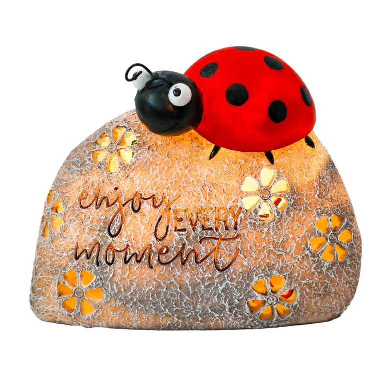 LEDソーラーライト ソーラーパワー ガーデンライト TERESA'S COLLECTIONS Ladybug On Stone Garden Statues with Solar Powered Lights, Enjoy Every Moment Garden Figurines Lawn Ornaments for Outdoor Patio Yard Decorations, 5.1 Inch 【並行輸入品】