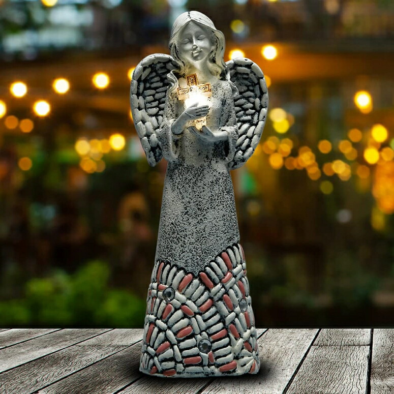 LEDソーラーライト ソーラーパワー ガーデンライト Yiosax Garden Angel Statues Outdoor Decor - Moonrays Solar Angel Figurines Lights with Glowing a Cross Design| Angel Decor for Patio, Yard Art, Grave Decoration, Garden Gifts for Gran 【並行輸入品】