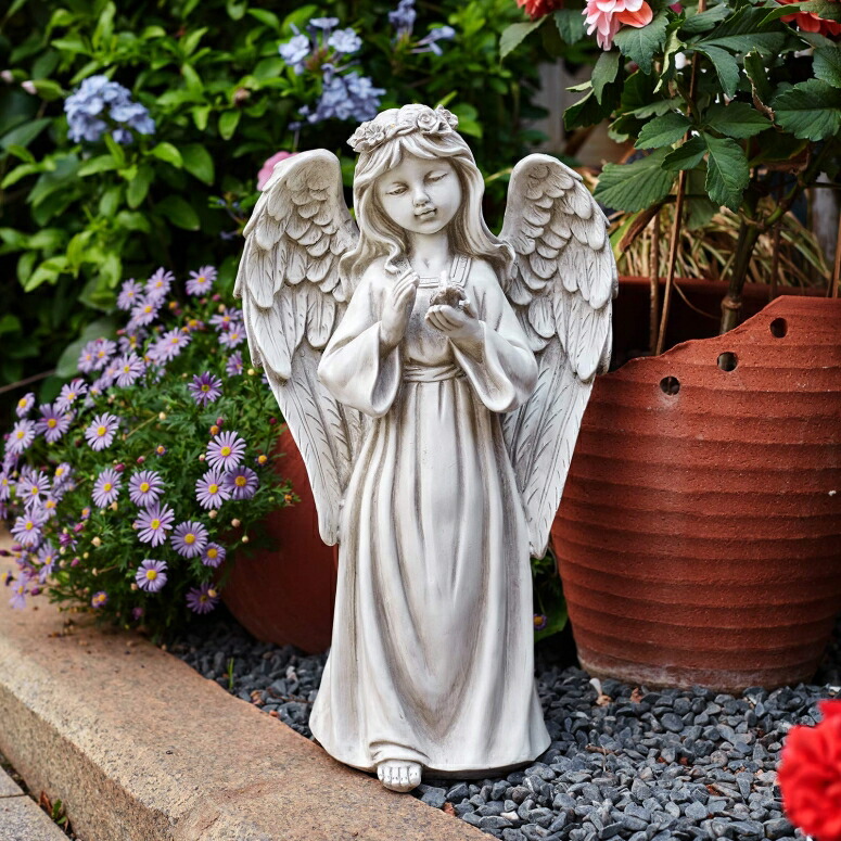 LEDソーラーともし火 ソーラー力強さ 庭園ともし火 エンジェル Garden Angel Figurines with Halo LED Lights, Light Up Angel Girl with Dove Garden Statues for Patio, Lawn, Yard Art, Cemetery Grave Decoration, Sympathy Gift, Stone Antique, 9.65 【並行輸入品】