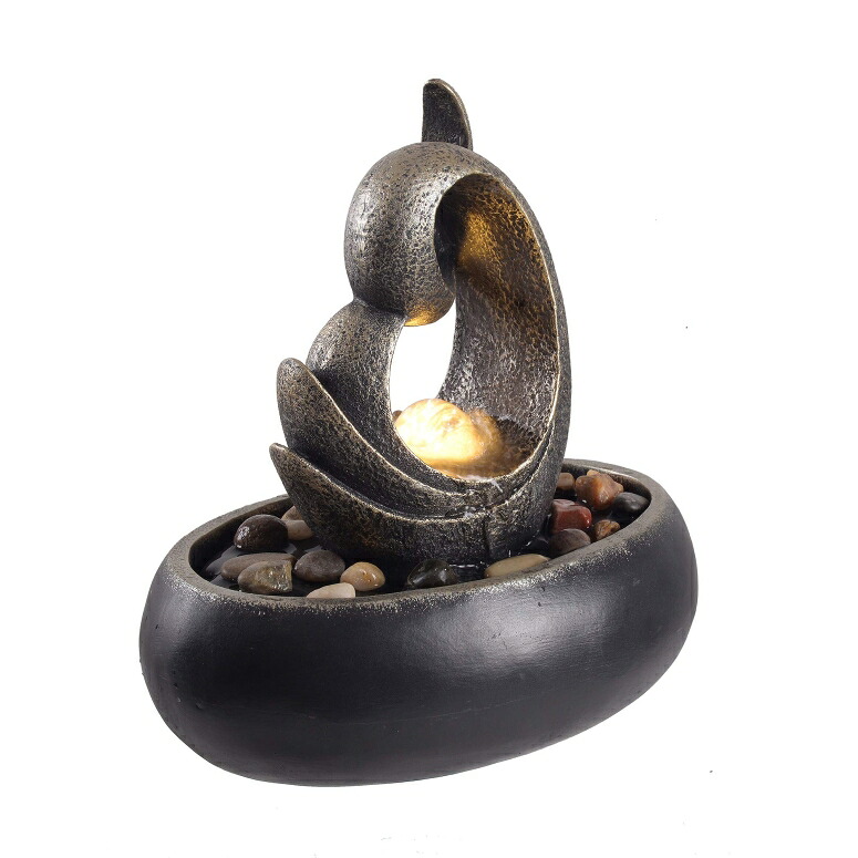 卓上 噴水 滝のオブジェ テーブルトップファウンテン インテリア噴水 Teamson Home Indoor Tabletop Zen Bowl Fountain with LED Light and Pump for Bedroom Living Room Office, 8 Inch Height, Charcoal/Bronze 【並行輸入品】