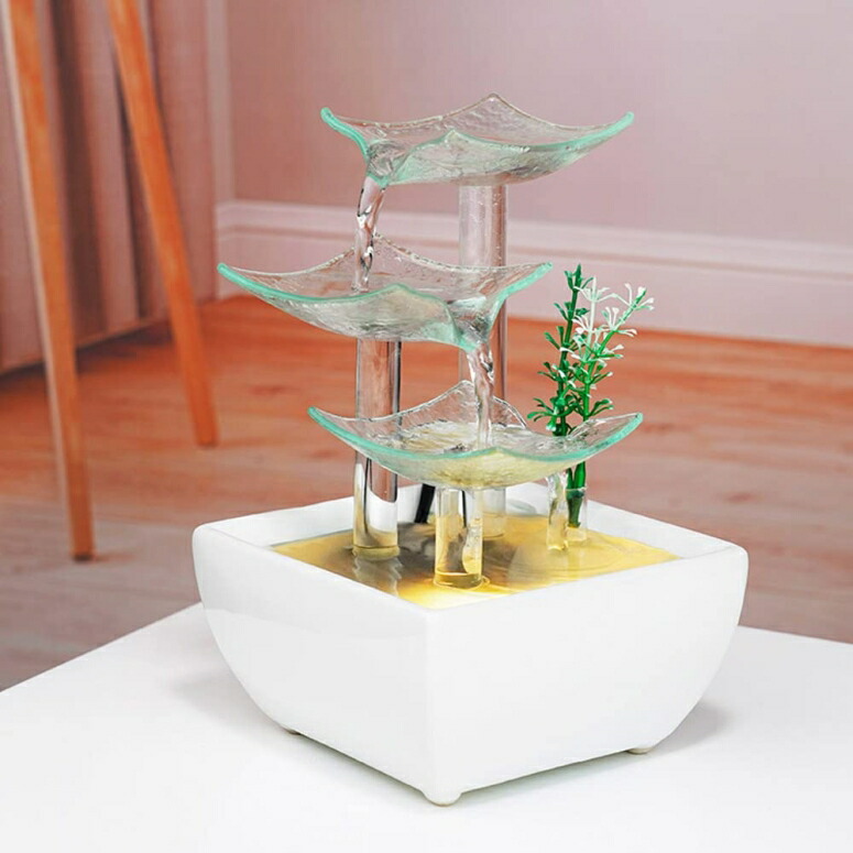 卓上 噴水 滝のオブジェ テーブルトップファウンテン インテリア噴水 Ceramic and Glass Tabletop Fountain for Indoor and Home Decoration Table Desk Office Patio 【並行輸入品】