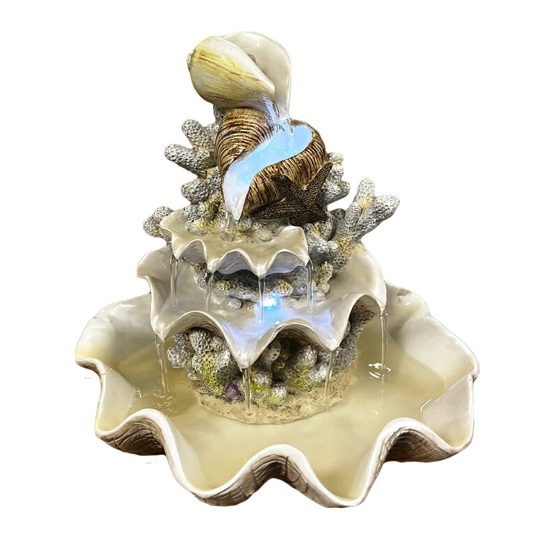 卓上 噴水 滝のオブジェ テーブルトップファウンテン インテリア噴水 10.5" H Coral Reef Shell Fountain Indoor Fountain with LED Lights and Adjustable Motor Pump (Power Cord Attached) (Resin) 【並行輸入品】|MJ-MARKET