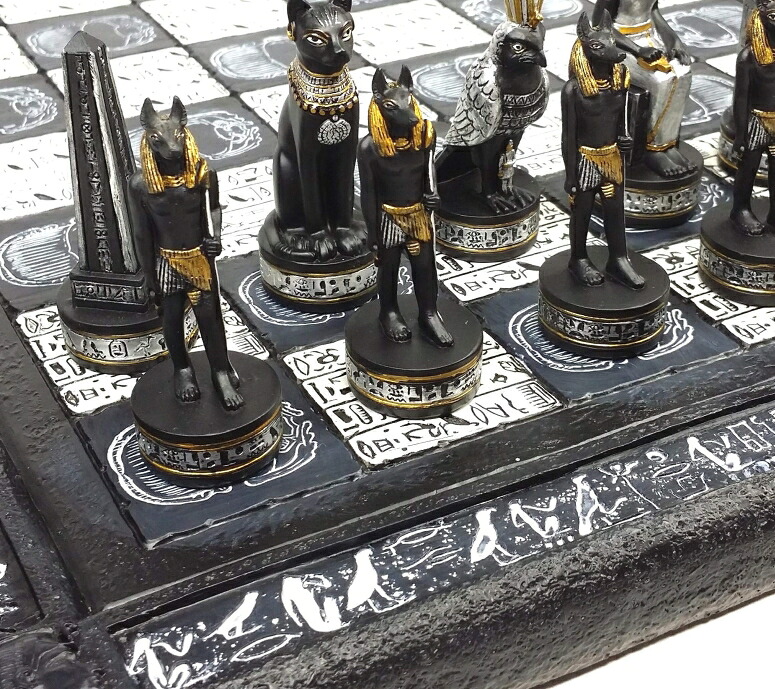 チェスセット Egyptian Anubis Chess Set Black Silver and Gold Men with 16" Hieroglyphic Board 【並行輸入品】|MJ-MARKET