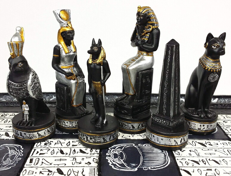 チェスセット Egyptian Anubis Black and Silver Chess Men Set with Gold Accents - NO Board 【並行輸入品】｜MJ-MARKET
