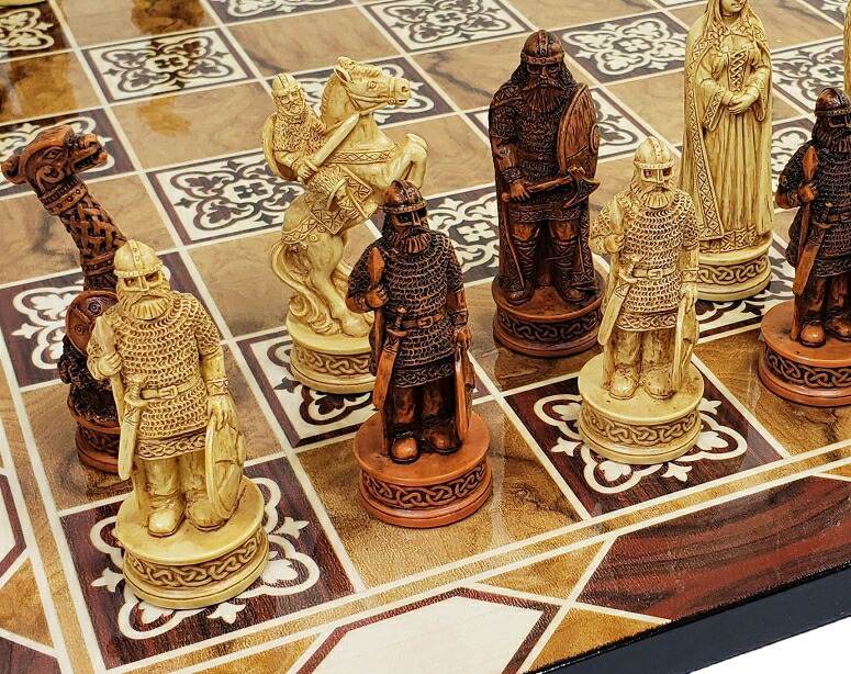チェスセット Antique Ivory & Brown Norse Viking Chess Set with 17" Burlwood Color Board 【並行輸入品】|MJ-MARKET