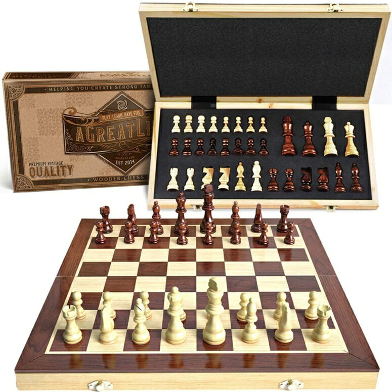 チェスセット AGREATLIFE's Original 15" Magnetic Chess Board Set - Wooden Chess Board for Kids and Adults - Universal, Competition Ready - Hand Carved Travel Game Chess Pieces - Felted Board Storage, Vintage Chess 【並行輸入品】｜MJ-MARKET