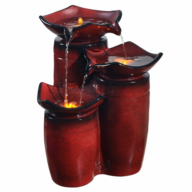ガーデン 噴水 インテリア噴水 置き型 噴水 滝のオブジェ ウォーターフォールファウンテン Teamson Home 3 Tiered Floor Water Glazed Pots Fountain with LED Lights and Pump for Outdoor Patio Garden Backyard Decking Decor, 20 inch Height, G 【並行輸入品】|MJ-MARKET
