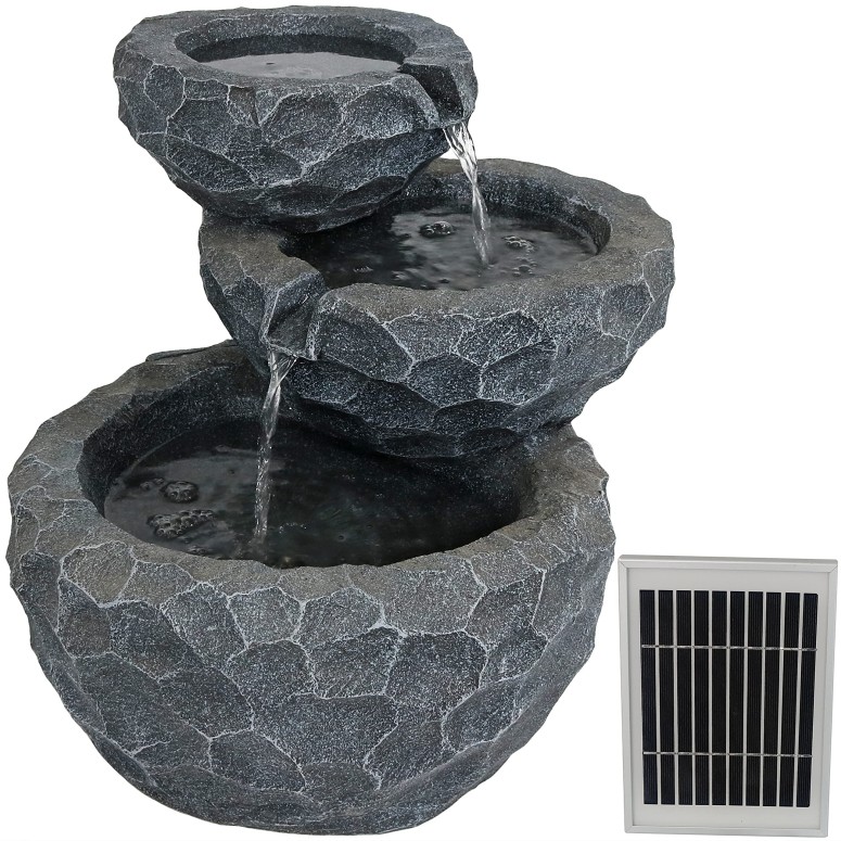 ガーデン 噴水 インテリア噴水 置き型 噴水 滝のオブジェ ウォーターフォールファウンテン Sunnydaze 3-Tier Chiseled Basin Solar Water Fountain with Battery Backup - Outdoor Patio and Garden Water Feature with Rechargeable Solar Battery 【並行輸入品】