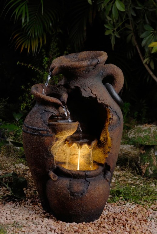 庭園 吹き上げ 室内装飾吹き上げ 置き型 吹き上げ 滝のオブジェ ウォーターフォールファウンテン Old Fashion Pot Outdoor Fountain with LED Light 【並行輸入品】