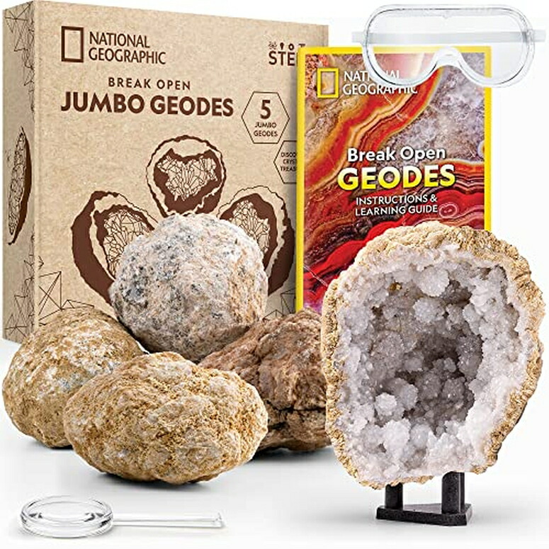 ナショナルジオグラフィック ジャンボジオード NATIONAL GEOGRAPHIC Break Open 5 Jumbo Geodes - Earth Science Kit with 5 Premium, Extra-Large Geodes with Crystals, Goggles, Learning Guide \u0026 Display Stands, Science Gifts, Fun Stuff for 【並行輸入品】