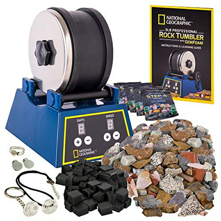 ナショナルジオグラフィック ロックタンブリングキット NATIONAL GEOGRAPHIC Rock Tumbling Kit - 3LB Extra Large Capacity, 3LB Rough Gemstones, 4 Polishing Grits, Jewelry Fastenings, an Educational STEM Science Kit 【並行輸入品】