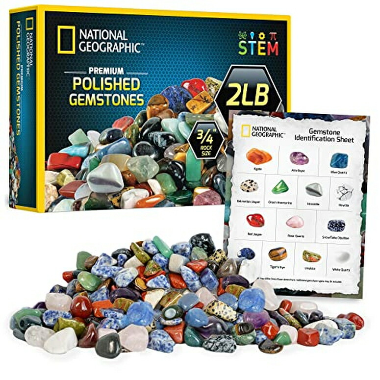 ナショナルジオグラフィック プレミアムポリッシュストーン NATIONAL GEOGRAPHIC Premium Polished Stones - 2 Pounds of 3/4-Inch Tumbled Stones and Crystals Bulk, Arts and Crafts, Rock and Mineral Kit, Rocks for Kids, STEM Toys 【並行輸入品】