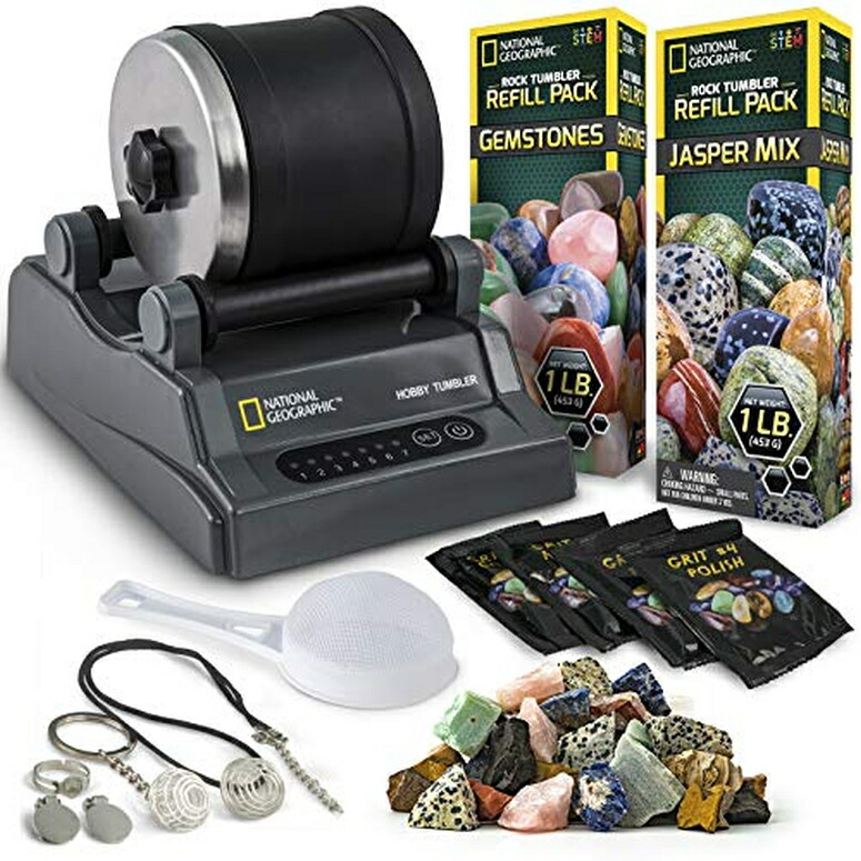 ナショナルジオグラフィック ホビーロックタンブラーキット NATIONAL GEOGRAPHIC Hobby Tumbler - Rock Polisher for Kids \u0026 Adults, Noise-Reduced Barrel, Grit, 2.5 Pounds Raw Gemstone \u0026 Jasper Mix, Great STEM Hobby Kit 【並行輸入品】