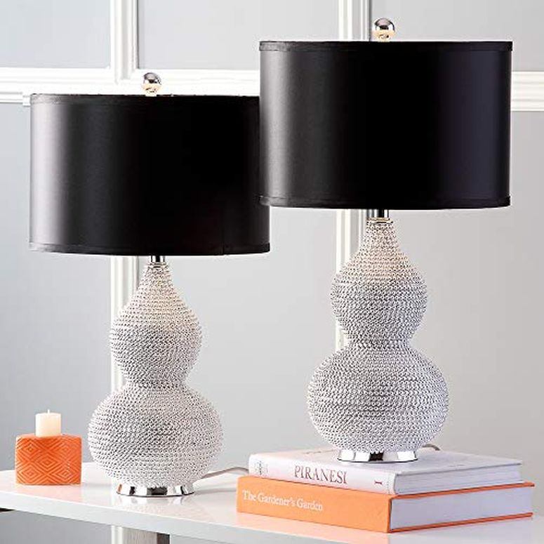 サファヴィヤ safavieh 時刻表照明ランプ サファビヤ サファヴィア SAFAVIEH Lighting Collection Nicole Modern Silver Bead Base/ Black Shade 25-inch Bedroom Living Room Home Office Desk Nightstand Table Lamp Set of 2 (LED Bulbs Included) 【並行輸入品】