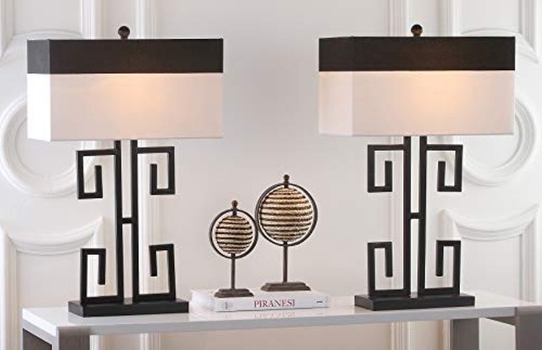サファヴィヤ safavieh 速見表照明ランプ サファビヤ サファヴィア SAFAVIEH Lighting Collection Greek Key Modern Black 28-inch Bedroom Living Room Home Office Desk Nightstand Table Lamp Set of 2 (LED Bulbs Included) 【並行輸入品】