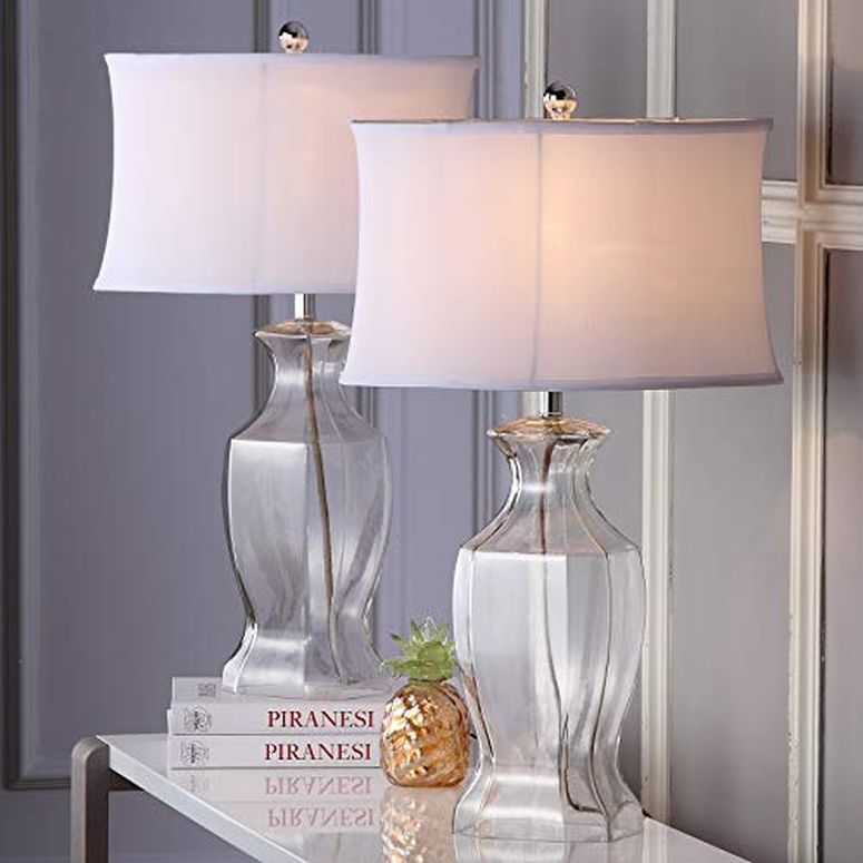 サファヴィヤ safavieh 時刻表照明ランプ サファビヤ サファヴィア SAFAVIEH Lighting Collection Wendy Clear Glass 28-inch Bedroom Living Room Home Office Desk Nightstand Table Lamp Set of 2 (LED Bulbs Included) 【並行輸入品】