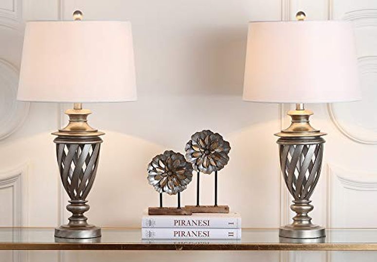 サファヴィヤ safavieh テーブルランプ サファビヤ サファヴィア SAFAVIEH Lighting Collection Byron Farmhouse Urn Antique Silver 29-inch Bedroom Living Room Home Office Desk Nightstand Table Lamp Set of 2 (LED Bulbs Included) 【並行輸入品】
