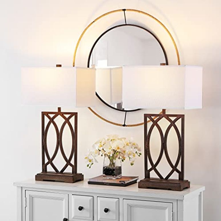 サファヴィヤ safavieh 速見表照明ランプ サファビヤ サファヴィア SAFAVIEH Lighting Collection Jago Rustic Farmhouse Antique Gold 30-inch Bedroom Living Room Home Office Desk Nightstand Table Lamp Set of 2 (LED Bulbs Included) 【並行輸入品】