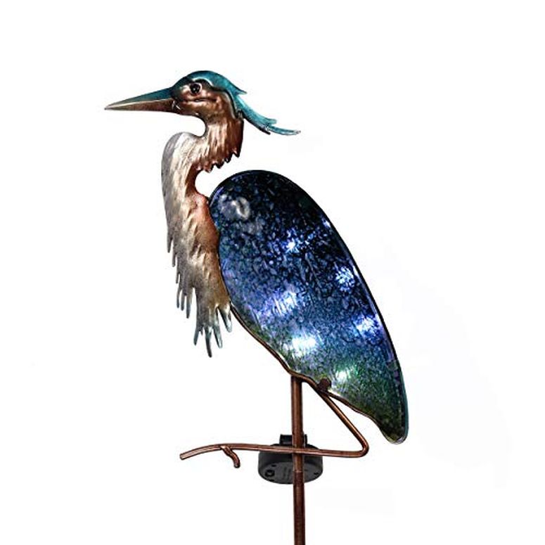 毛の荒物 庭園点火装置LEDソーラー点火装置 ソーラー力強さ  TERESA\u0027S COLLECTIONS Garden Decor for Outside Blue Heron Solar Lights, 42 Inch Glass Lawn Ornaments with Outdoor Lights Decorative Stake, Landscape Pathway Yard Art for Patio 【並行輸入品】